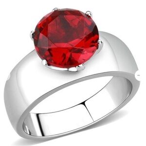 NEW Silver Tone Stainless Steel Real Ruby Minimalist Modern Cocktail Ring Silver